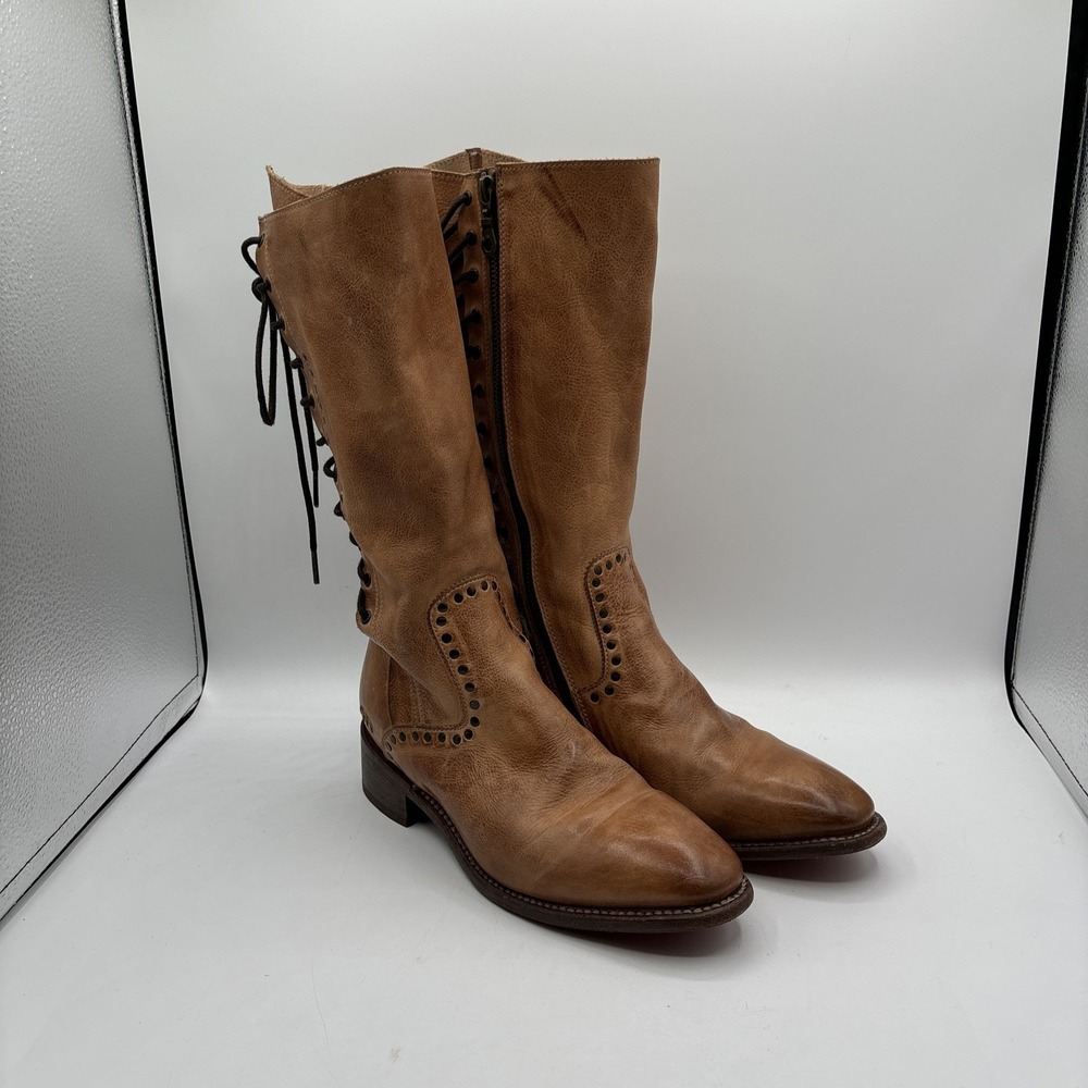 Bed Stu Cobbler Acelia Boots Women's Size 8 Leather Lace Studded Zip Up Tall